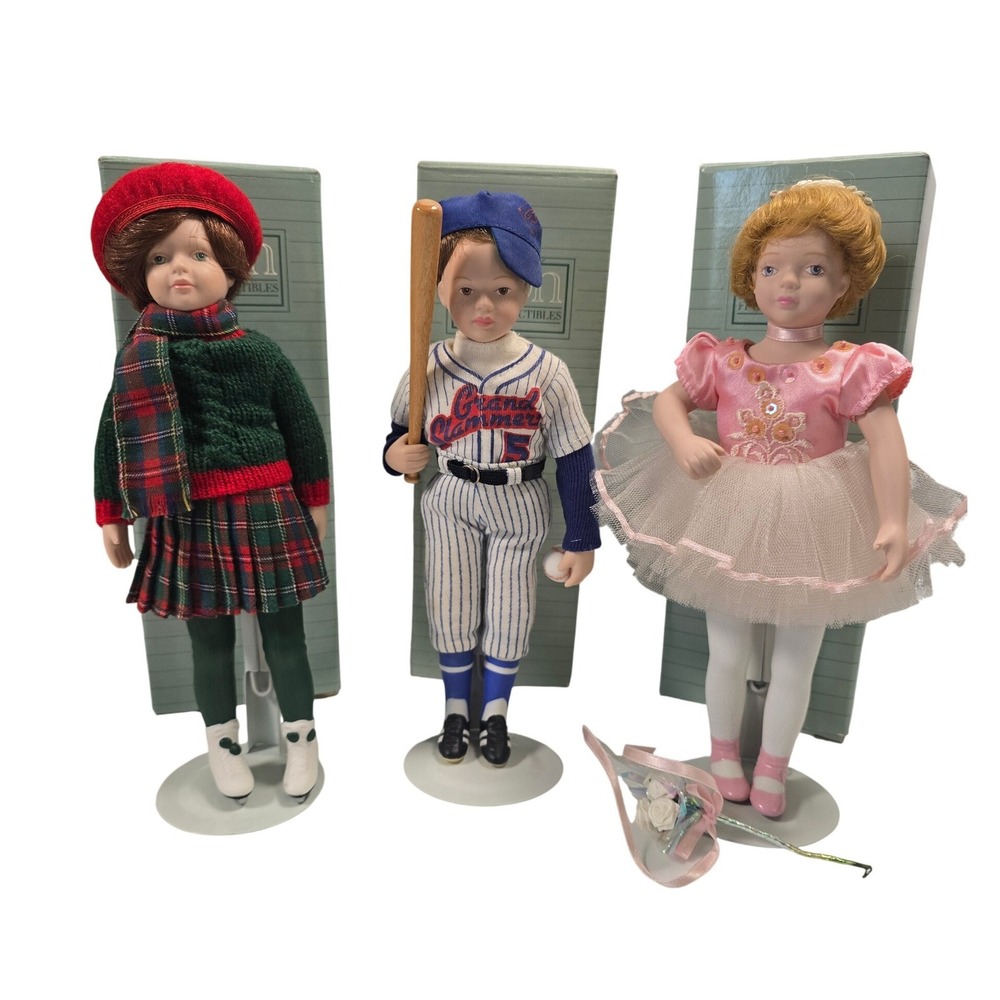 Avon Childhood Dreams Collection Porcelain Dolls‎ Ballerina Baseball Skater 3pc